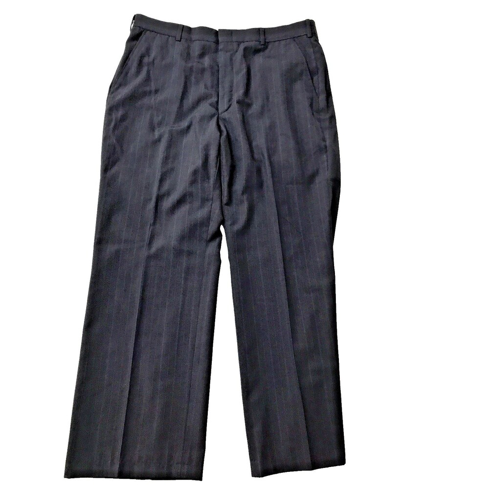 TOWNCRAFT Men's 36x29 Navy with Very Faint PinStripe Wool Blend Dress Pants